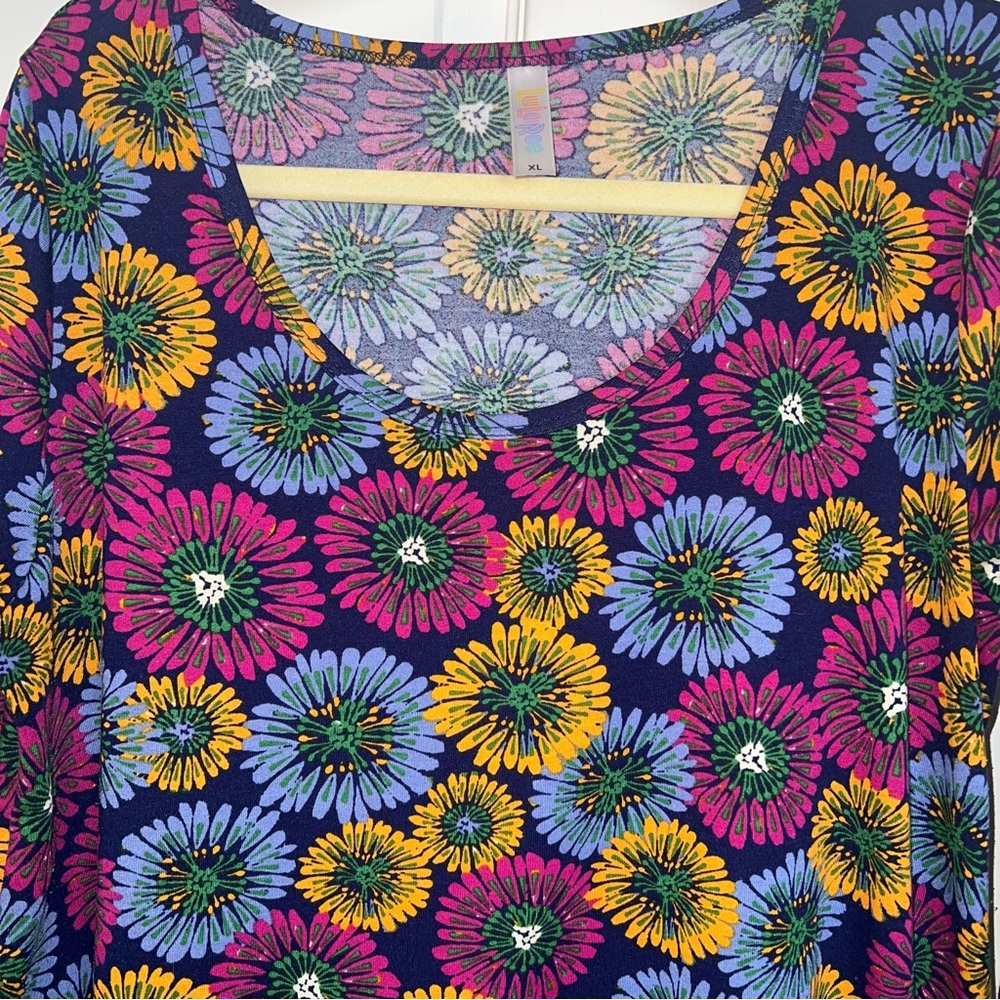 Bright Retro 70 Style Flower Print Long sleeve Top Sz XL
